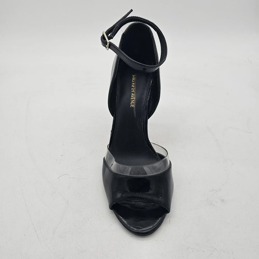 SAKS Fifth Avenue Ave Stilleto High Heel Leather Dress Party Open Toe Shoes 7.5